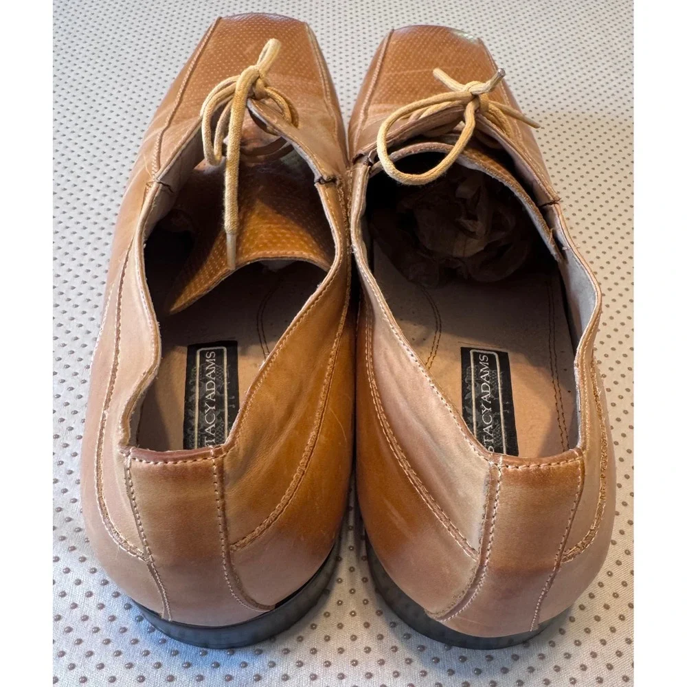 Stacy Adams Mens Dress Shoes Tan Cognac Leather Perforated Square Toe Oxford 13M